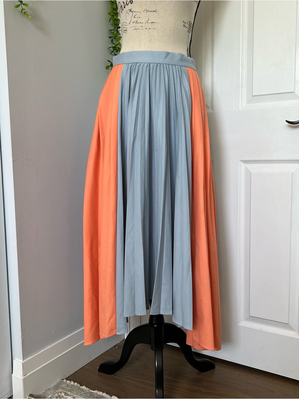 Max & Co. Coral and Light Blue Colorblock Pleated Maxi Skirt
